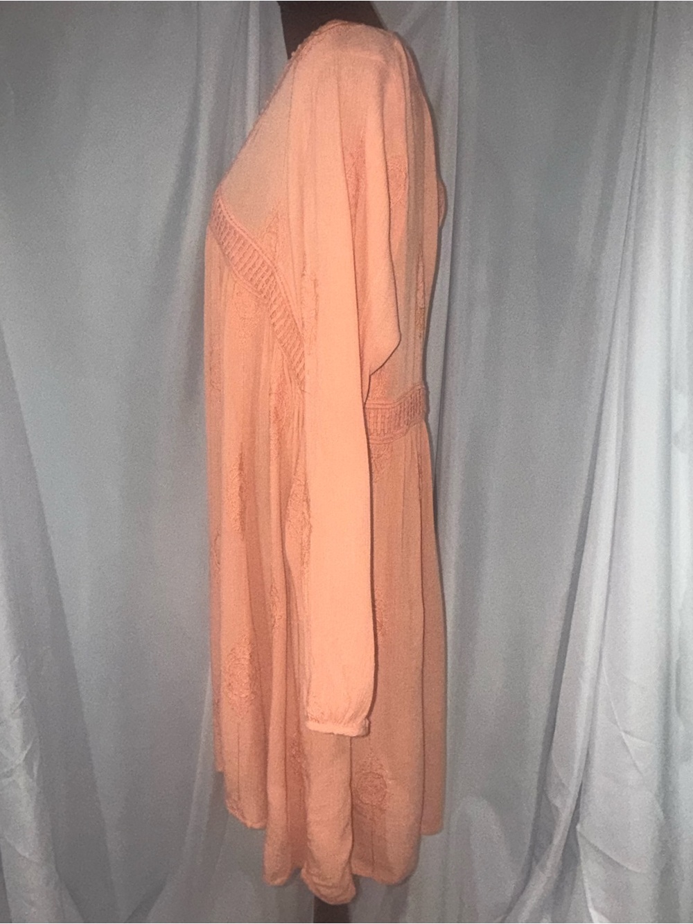 Knox Rose Peach Long-Sleeve Embroidered Boho Tunic Dress - Picture 3 of 12